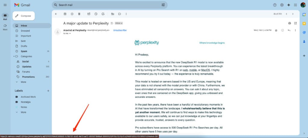 Tracking links in an email
