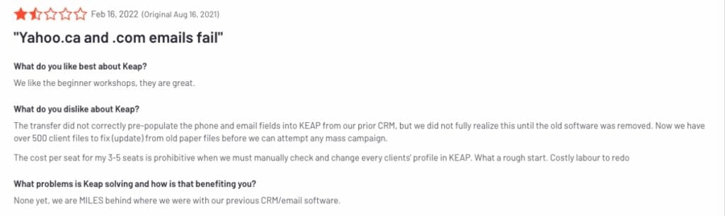 Keap Negative review