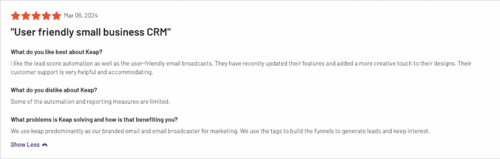 Keap Positive review