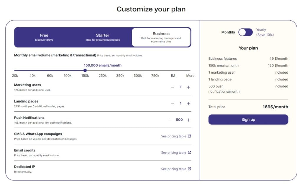 sendinblue review pricing options