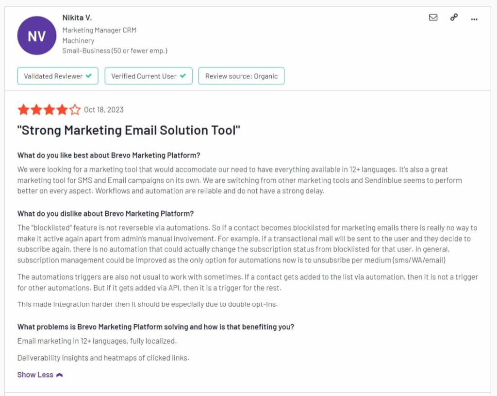 sendinblue review strong solution
