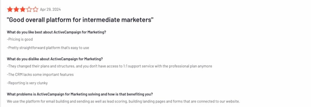ActiveCampaign Negative Review