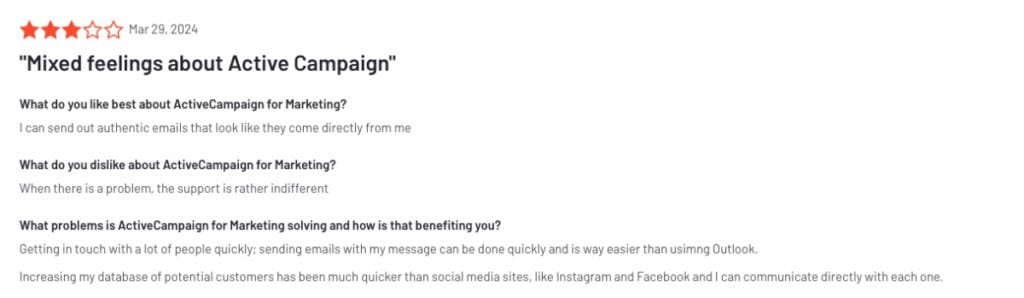 ActiveCampaign Negative Review