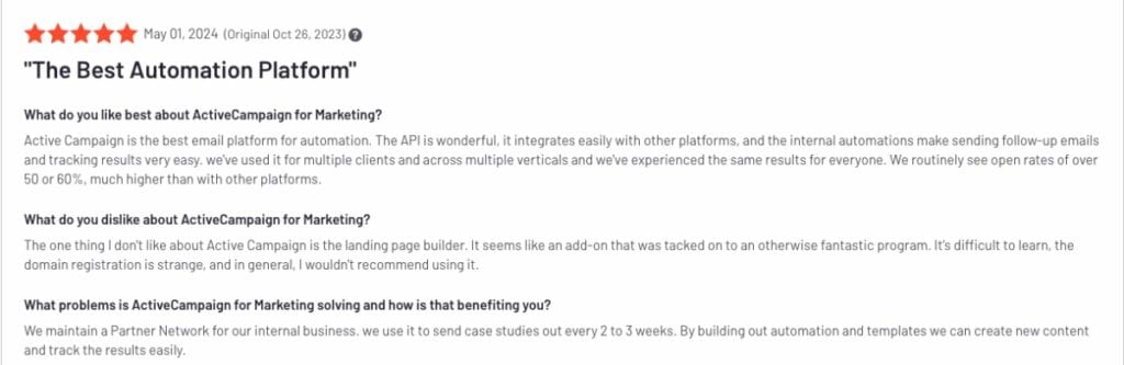 ActiveCampaign Positive Review - 1