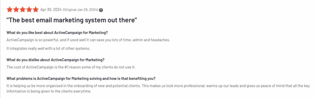 ActiveCampaign Positive Review