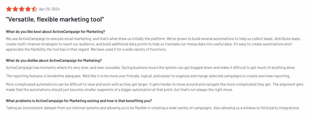 ActiveCampaign Positive Review