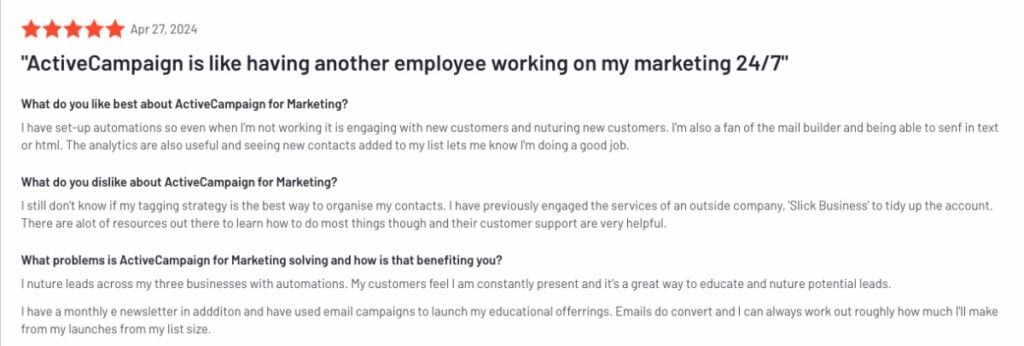 ActiveCampaign Positive Review