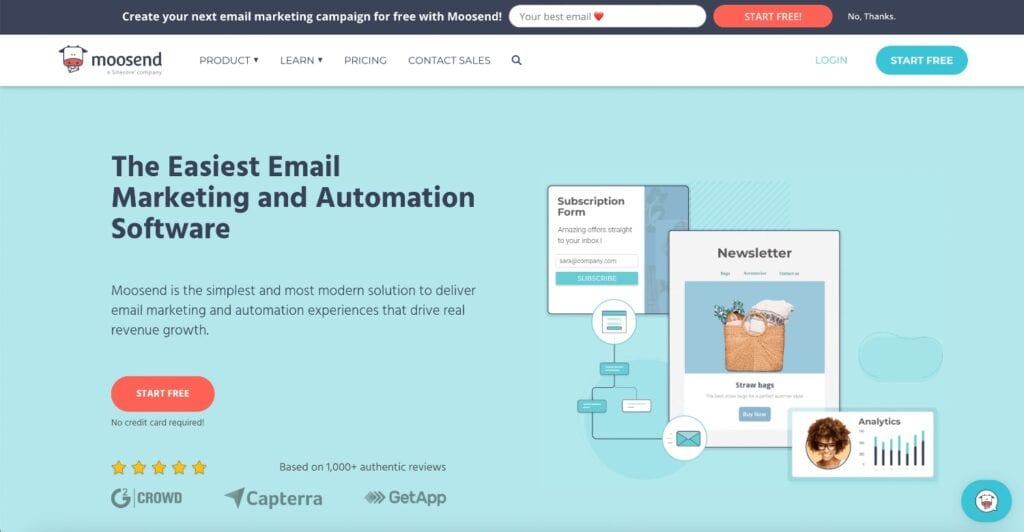 Moosend homepage