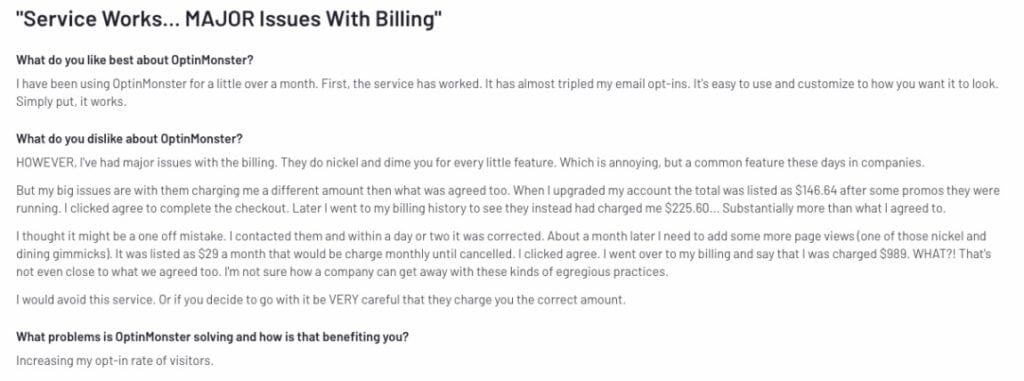 Optinmonster Negative Review 1