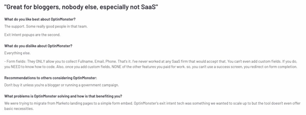 Optinmonster Negative Review 3