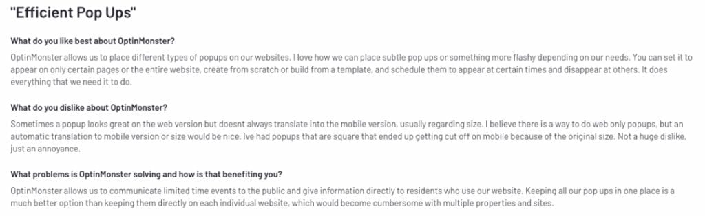Optinmonster Positive Review 3
