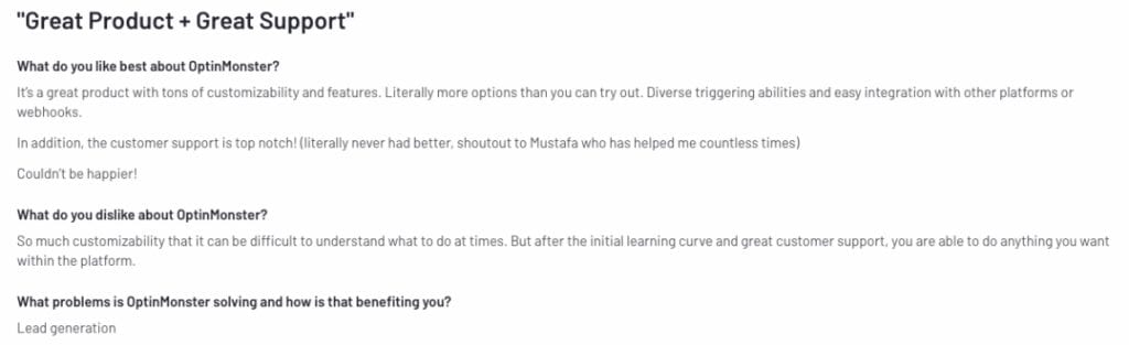 Optinmonster Positive Review 4