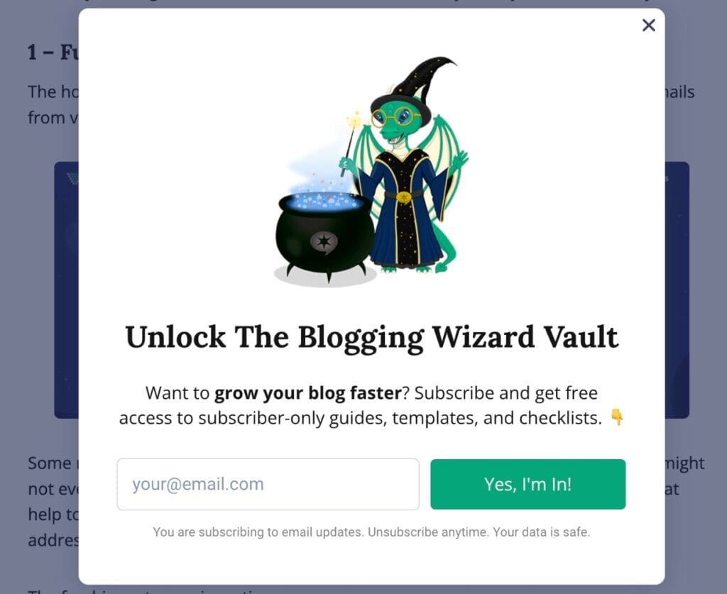 email sign up form on a blog