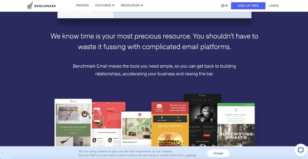 Benchmark email homepage