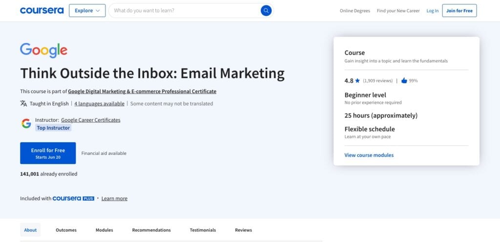Coursera and Google Email Marketing Course
