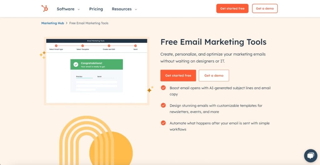 Hubspot email marketing homepage