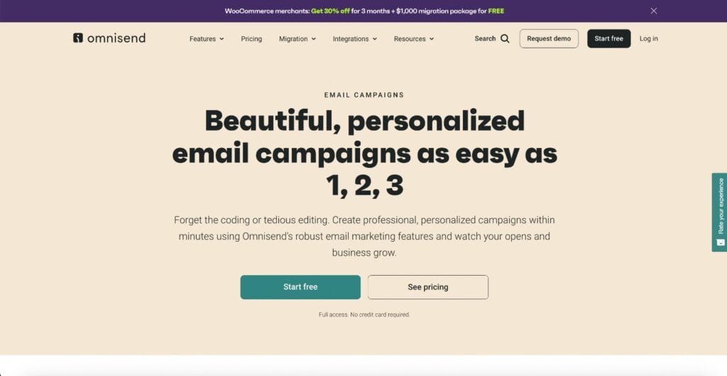 Omnisend email homepage