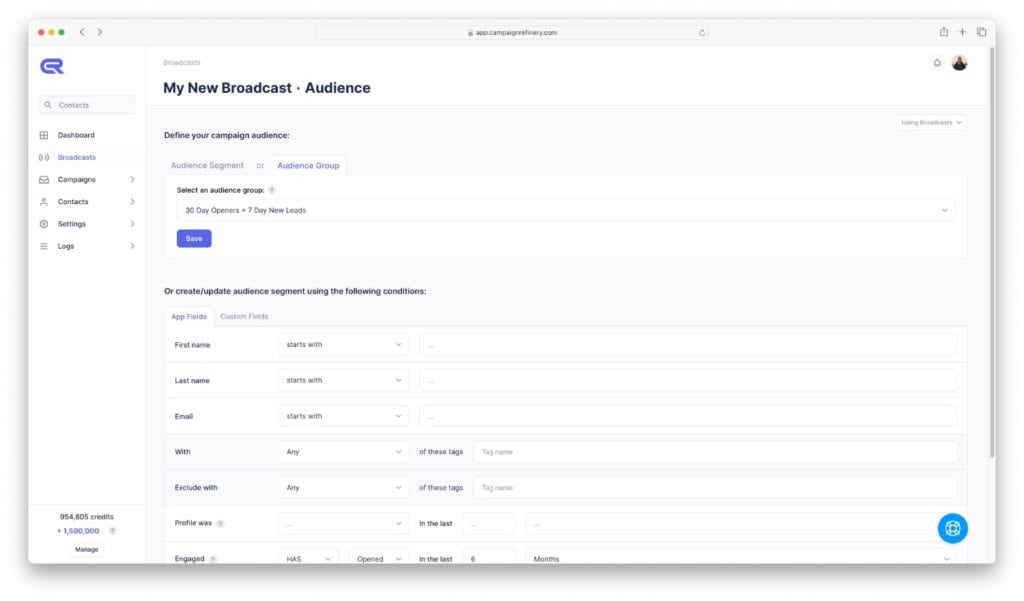 Campaign Refinery feature Audience Groups Selecting Audience Group