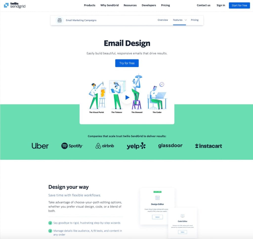 Sendgrid ease of use and design