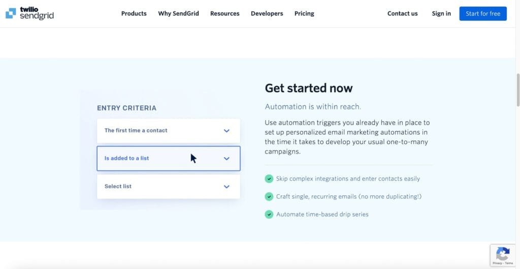 sendgrid automation page