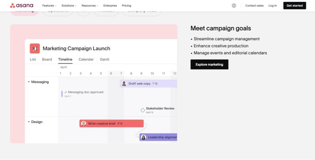 Asana homepage
