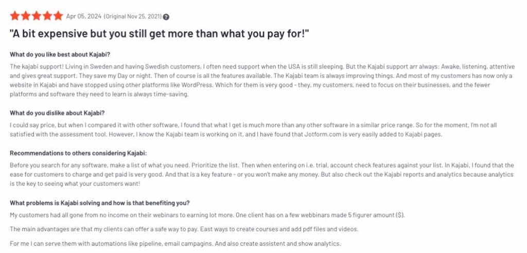 Kajabi Positive Review 1