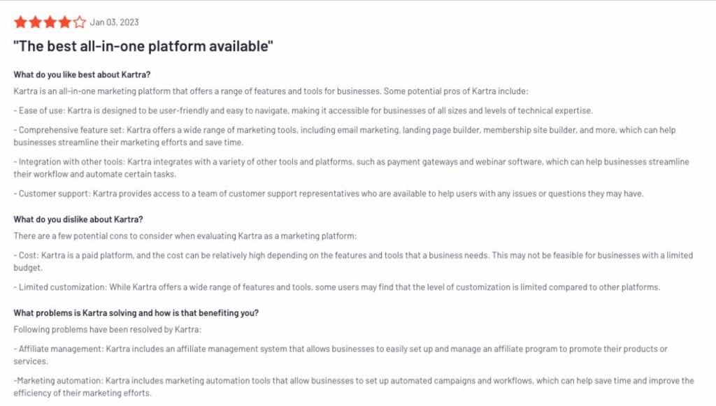 Kartra positive review 2