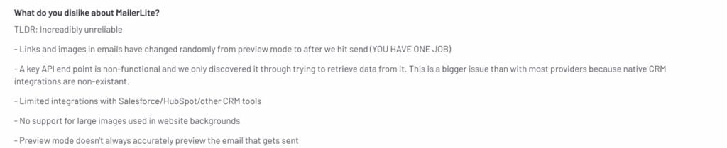 MailerLite negative review 2