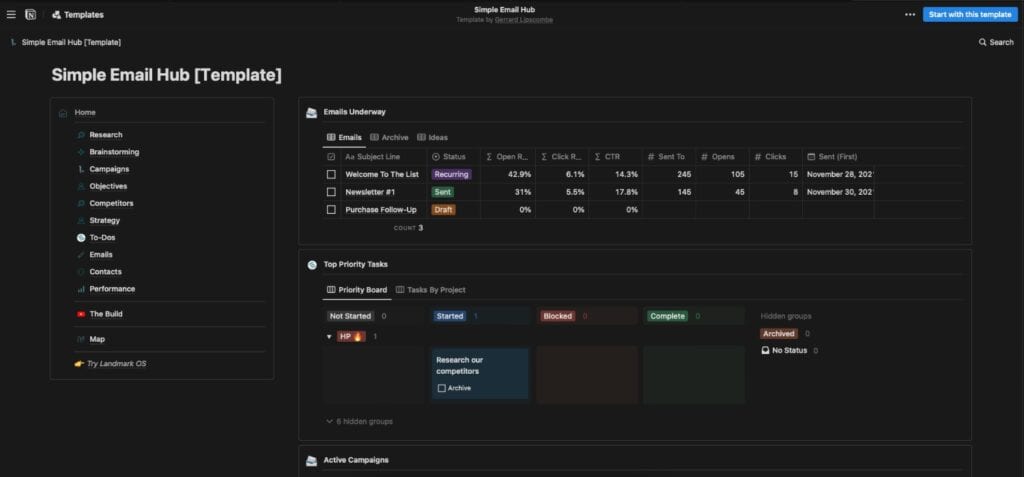 Notion email content calendar example