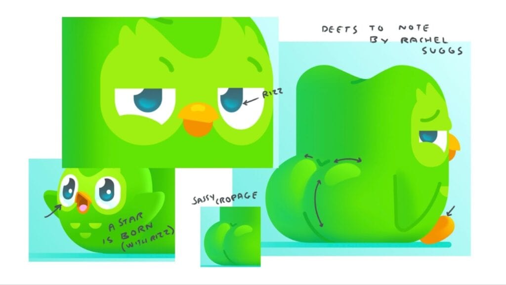 Duolingo’s designs for the Super Bowl ad.