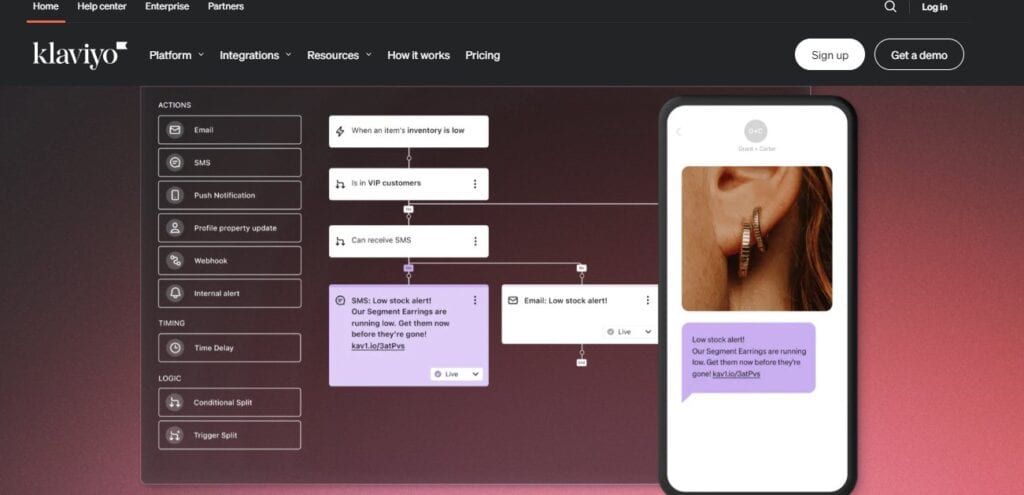 Klaviyo SMS Marketing Page