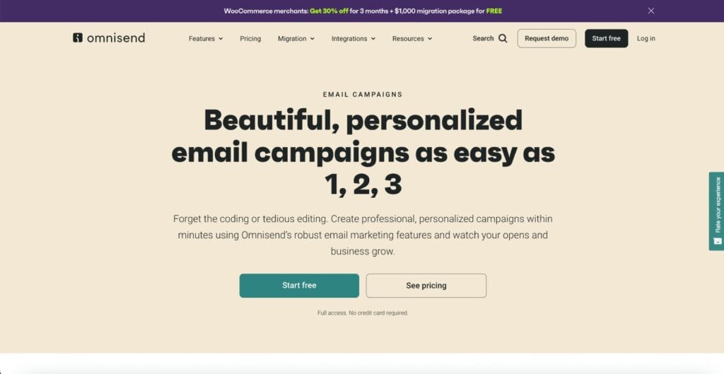 Omnisend email homepage