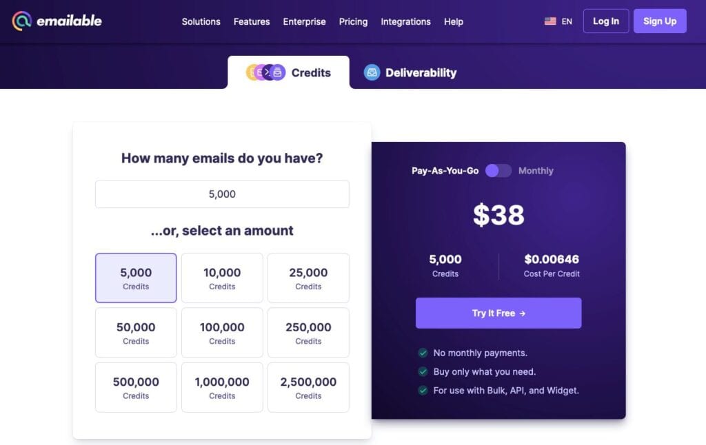 Emailable pricing