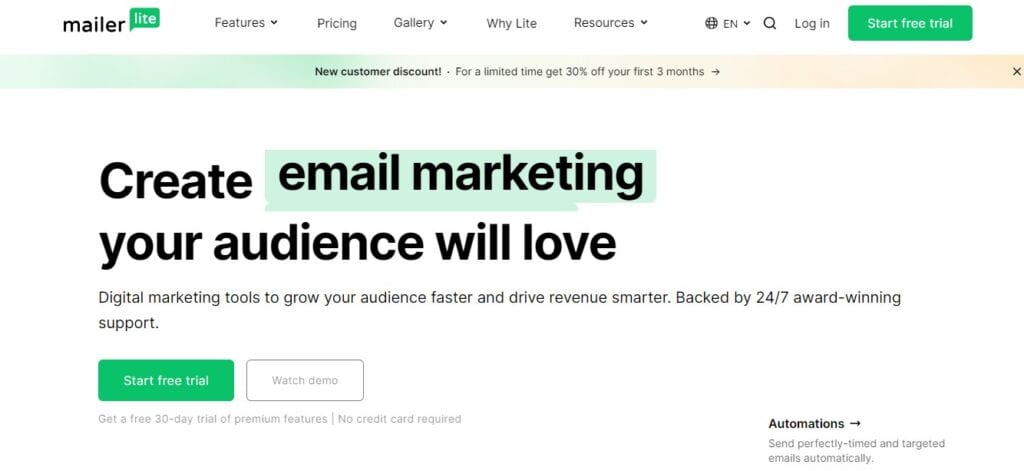 Mailerlite Homepage