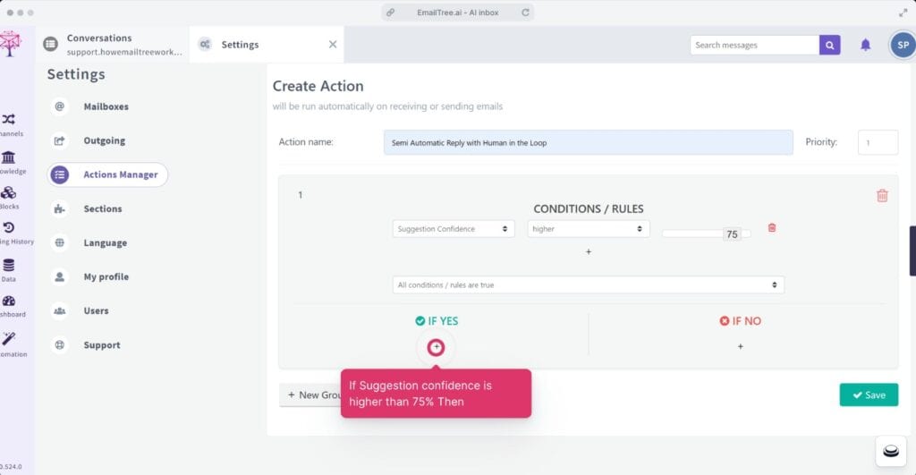 Creating automation on EmailTree
