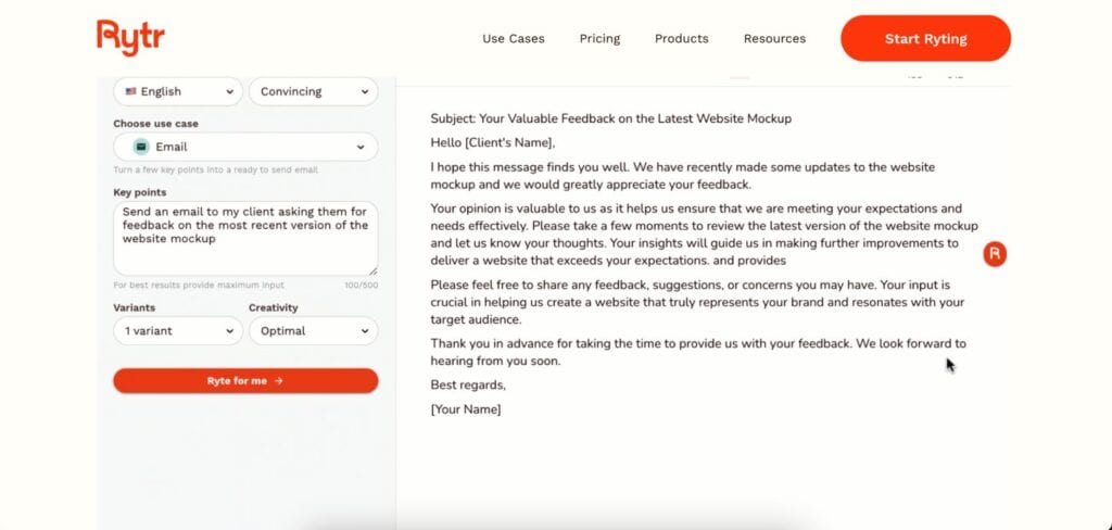 Rytr UI