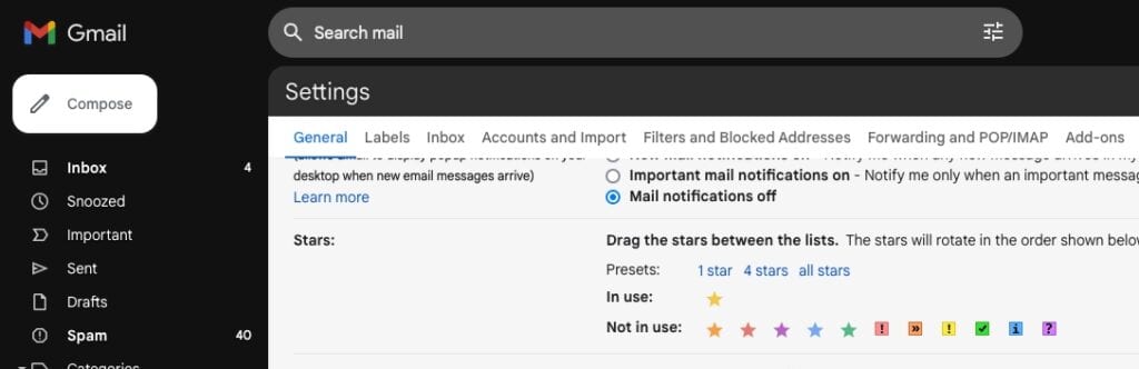 Gmail stars