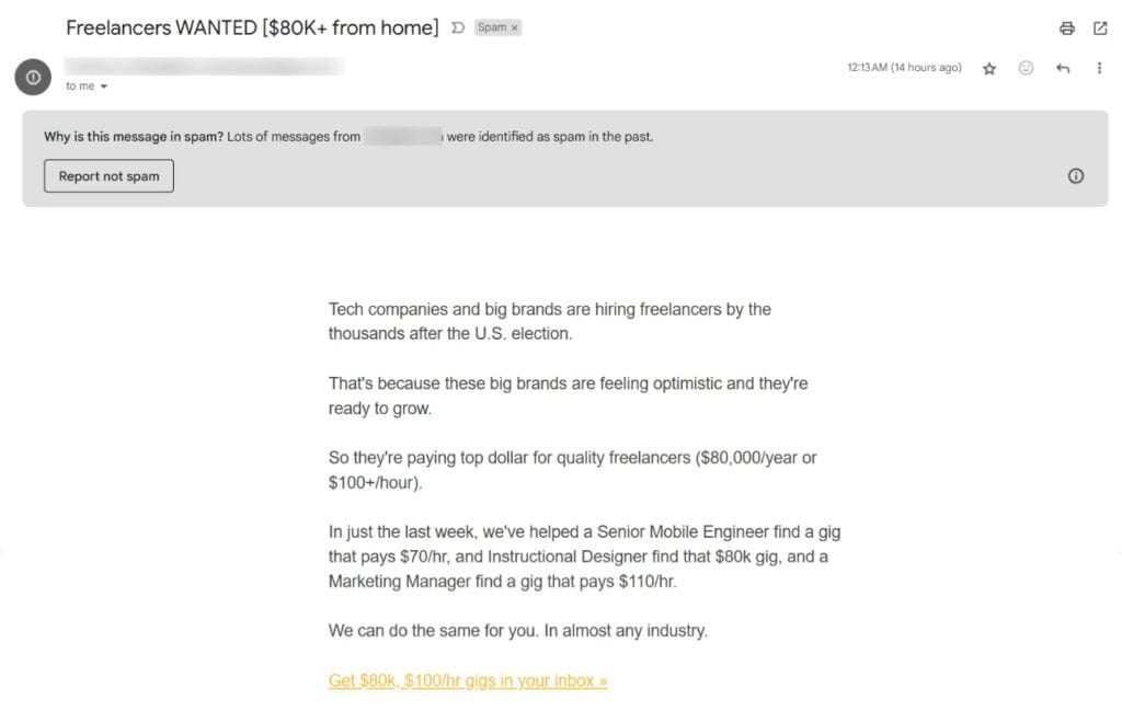 Phishing email spam example