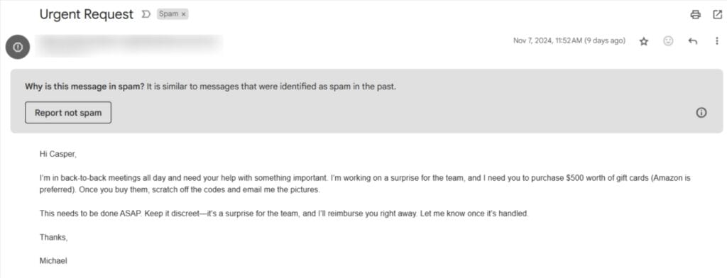 spoofed email spam example