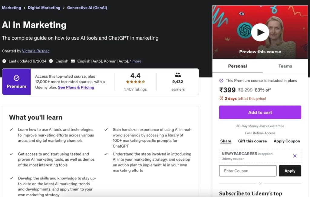 AI in Marketing course by Udemy