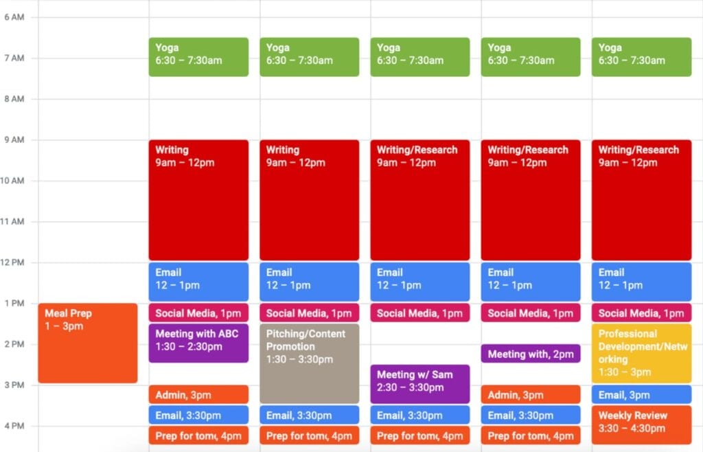 An example of calendar blocking from Todoist