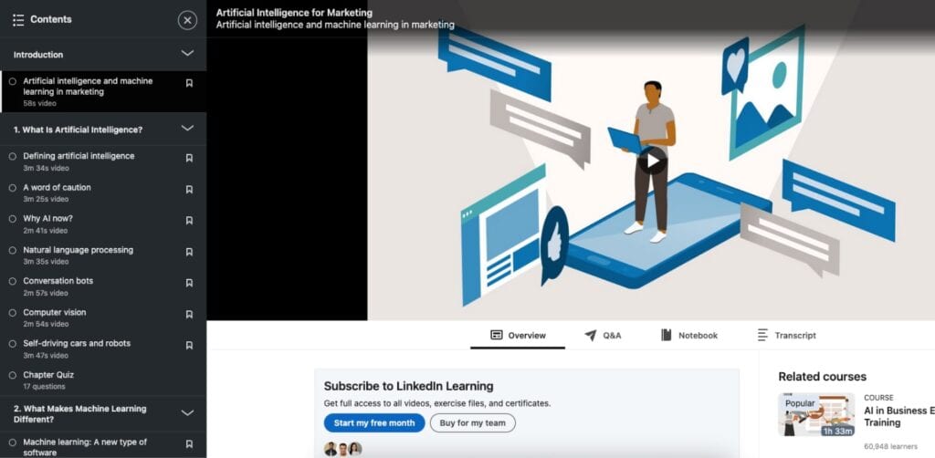 LinkedIn Artificial Intelligence for Marketing course