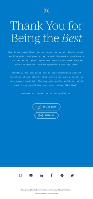 Smartpress customer appreciation email