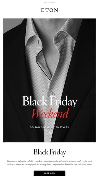 Eton announcing Black Friday Weekend in a teaser email