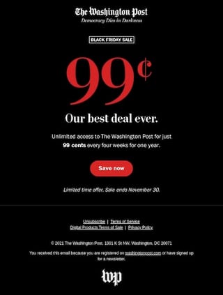 Washington Post - Best offer on Black Friday email campaign
