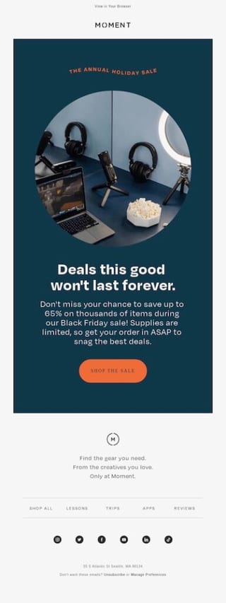 Moment Black Friday reminder email - creating FOMO