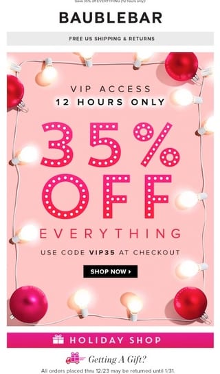 BAUBLEBAR creates a sense of urgency in their Black Friday email