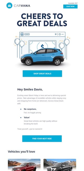 Carvana Black Friday email offer