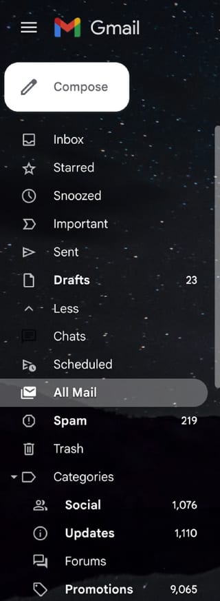 Accessing archives in gmail