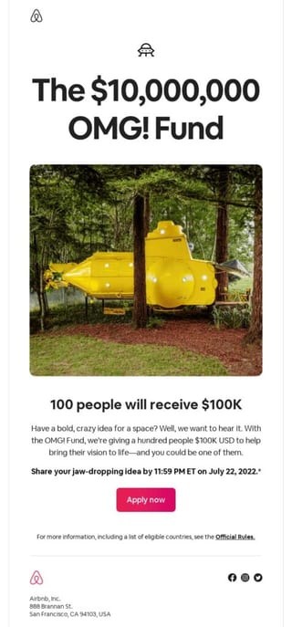 Airbnb Contest promotional email